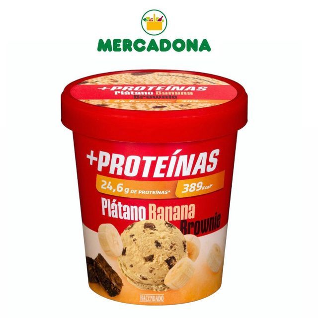 Hacendado Helado +Proteínas sabor plátano con trozos de brownie
